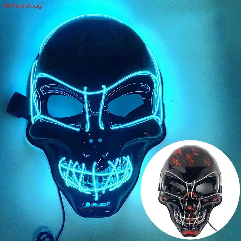 LED เรืองแสง Skull หน้ากากปาร์ตี้ฮาโลวีนคอสเพลย์ของเล่น Props ความบันเทิงเทศกาลที่มีสีสัน Ghost Mask AC189