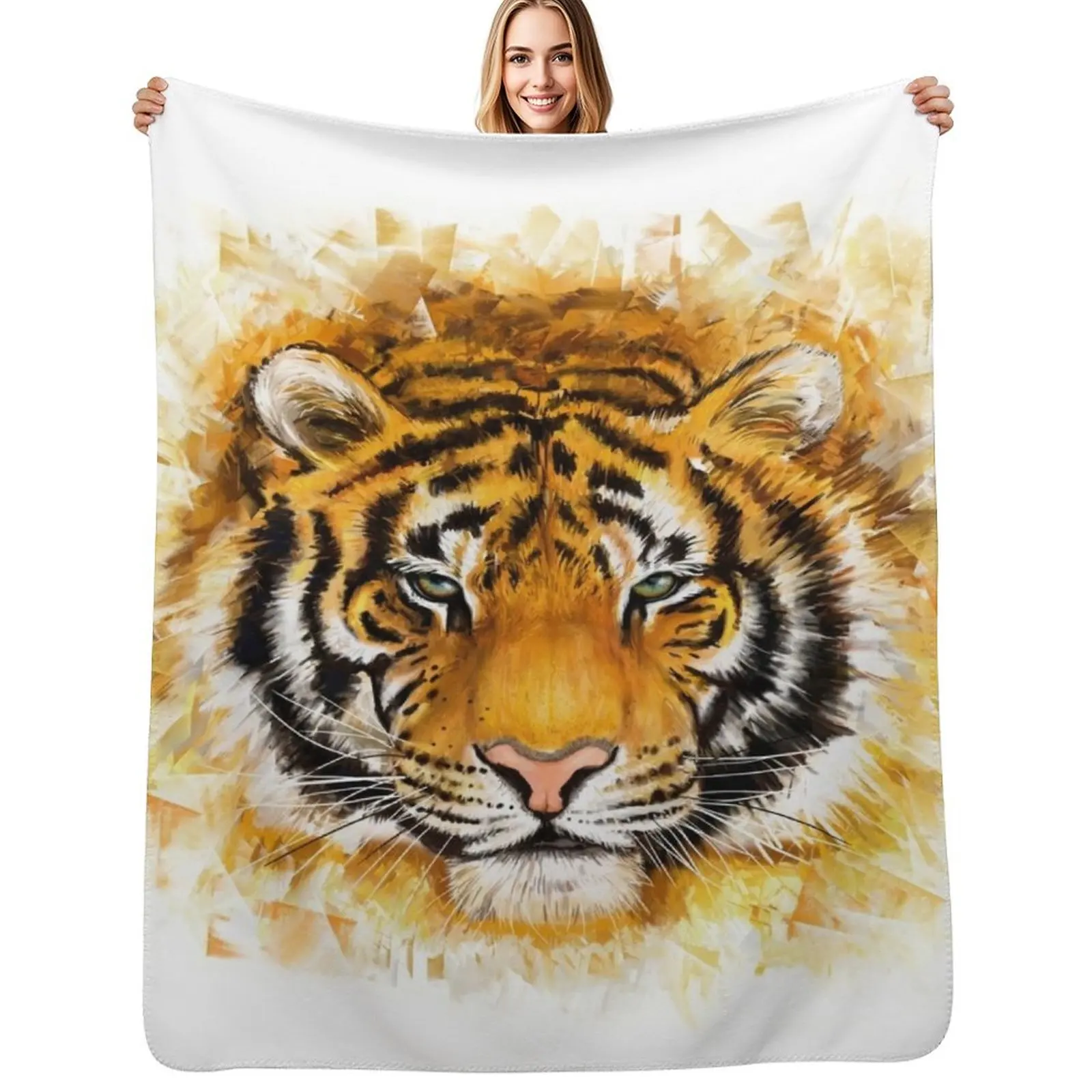 Artistic Tiger Face Throw Blanket Foldable Soft Warm Blanket for Outdoor Use