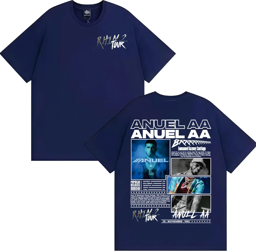 Rapper Anuel AA Rhlm 2 Album Hip Hop Rapper Graphic T Shirt Men Street Cotton Blend O-Neck Short Sleeve Harajuku Oversized Tee