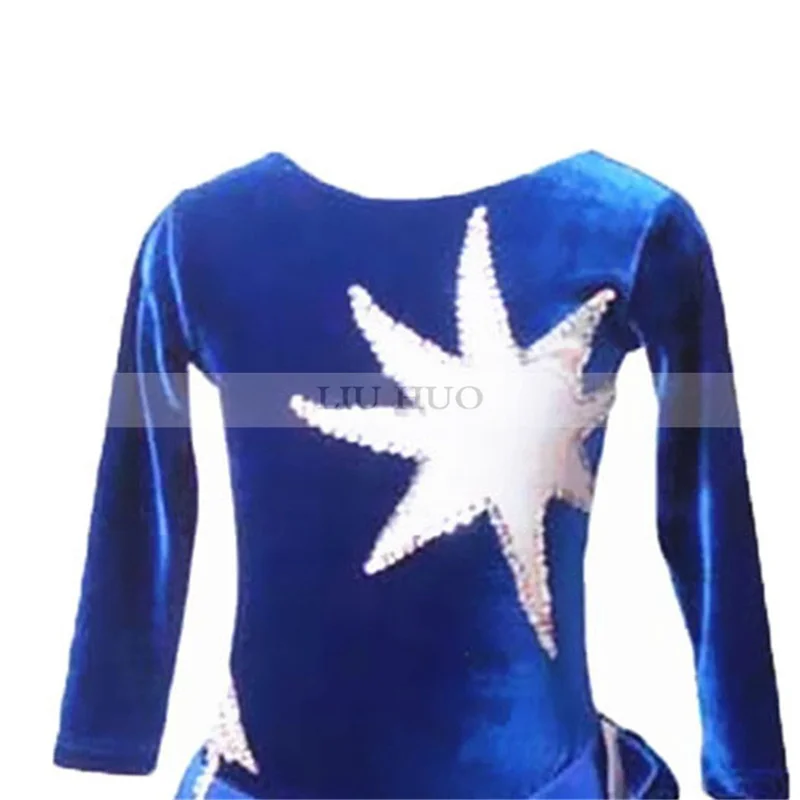 LIUHUO ผู้หญิงสาวผู้ใหญ่เด็กบัลเล่ต์การแข่งขัน Leotard สเก็ตน้ําแข็งชุดเครื่องแต่งกาย Blue Star กํามะหยี่เด็ก