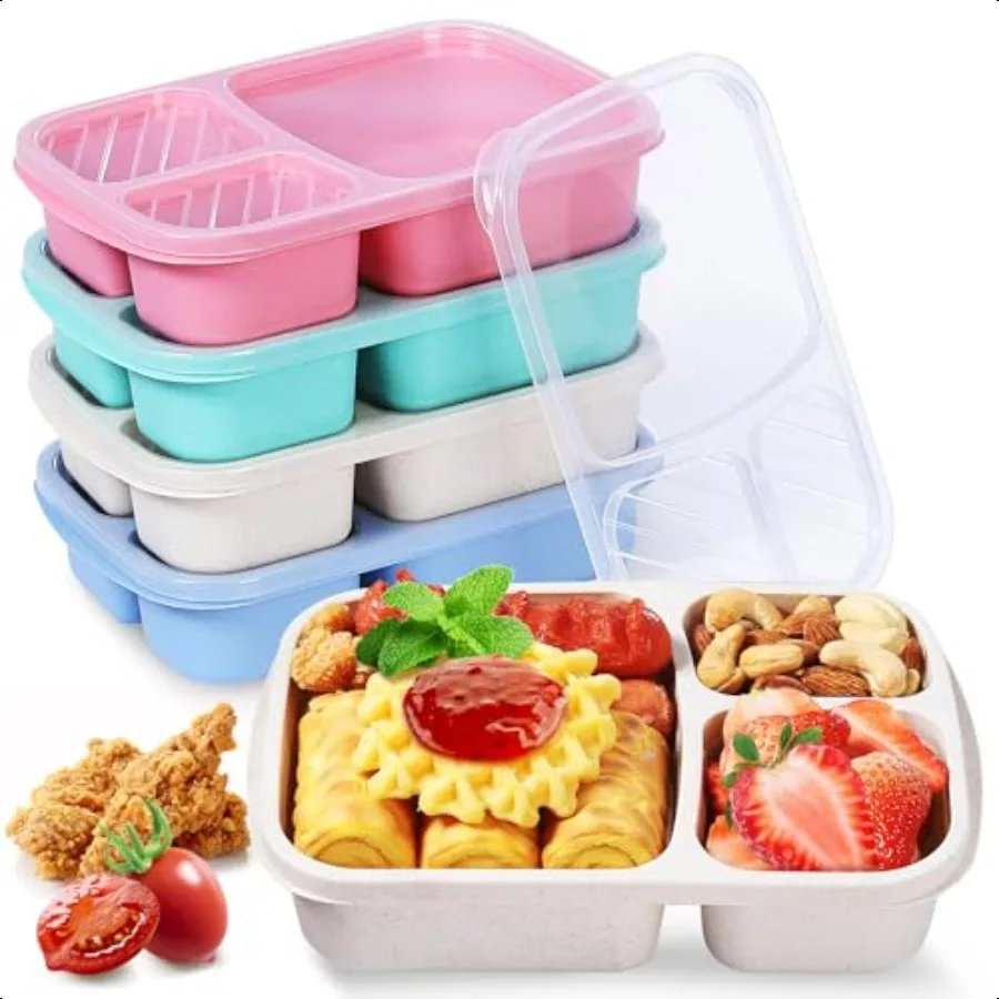 

Bento Box Ланч-бокс для взрослых, 5 упаковок, 3 отделения, контейнеры для хранения закусок, многоразовые для работы, кемпинга, микроволновой холодильник, сейф, зеленый