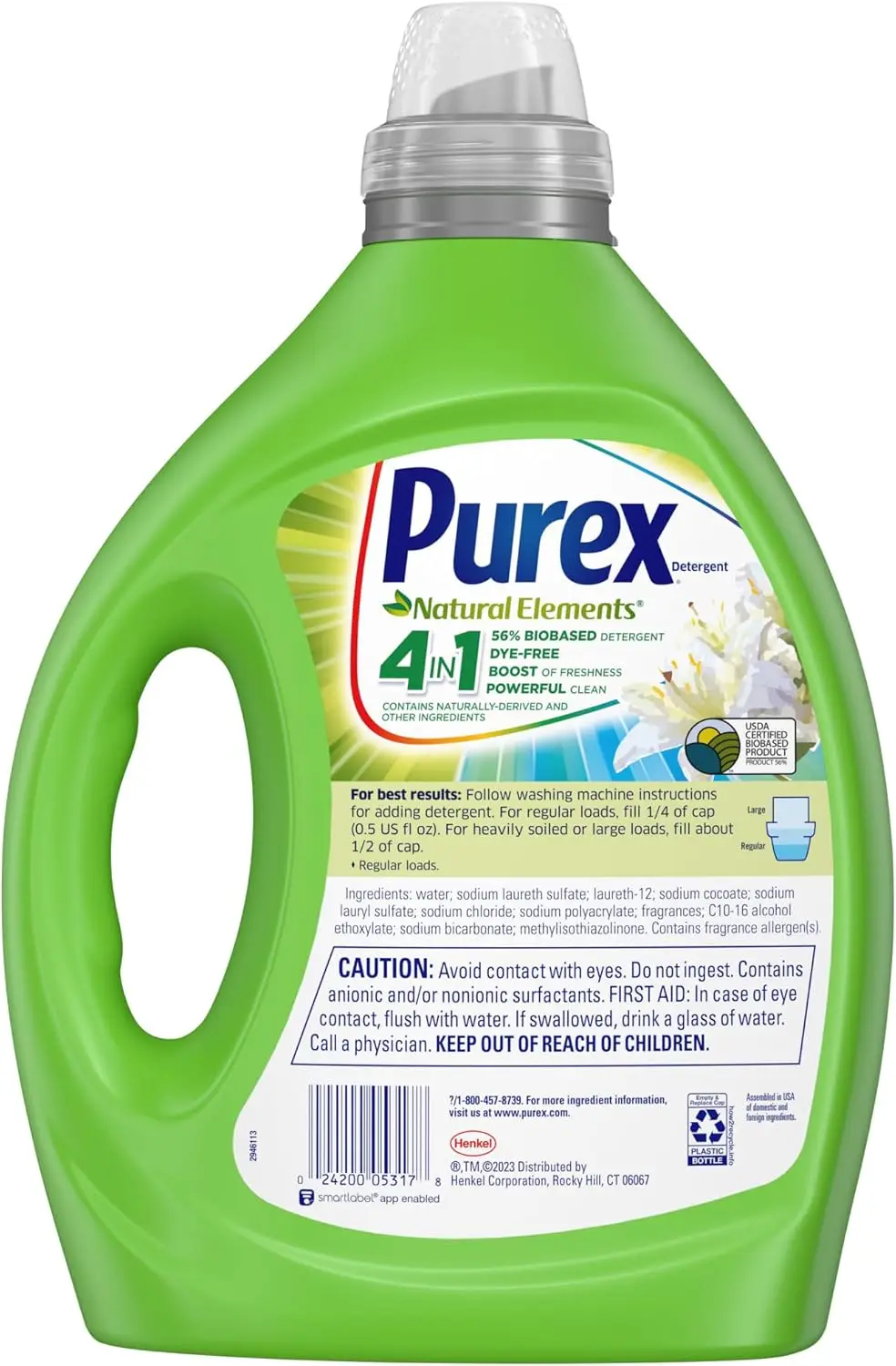 Natural Elements Fresh Lilies & Linen Liquid Detergent, 82.5 oz, 165 Loads, Ultra-Concentrated, Dye-Free, USDA Certified Biobase - view 5