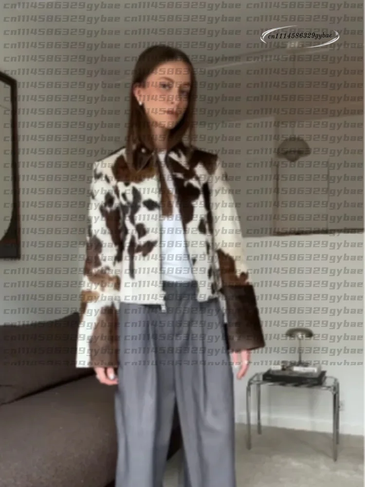 Elegant Print Short Jacket Women Retro Lapel Zippers Long Flare Sleeve Female Outwear 2026 Autumn Fashion Lady Streetwear