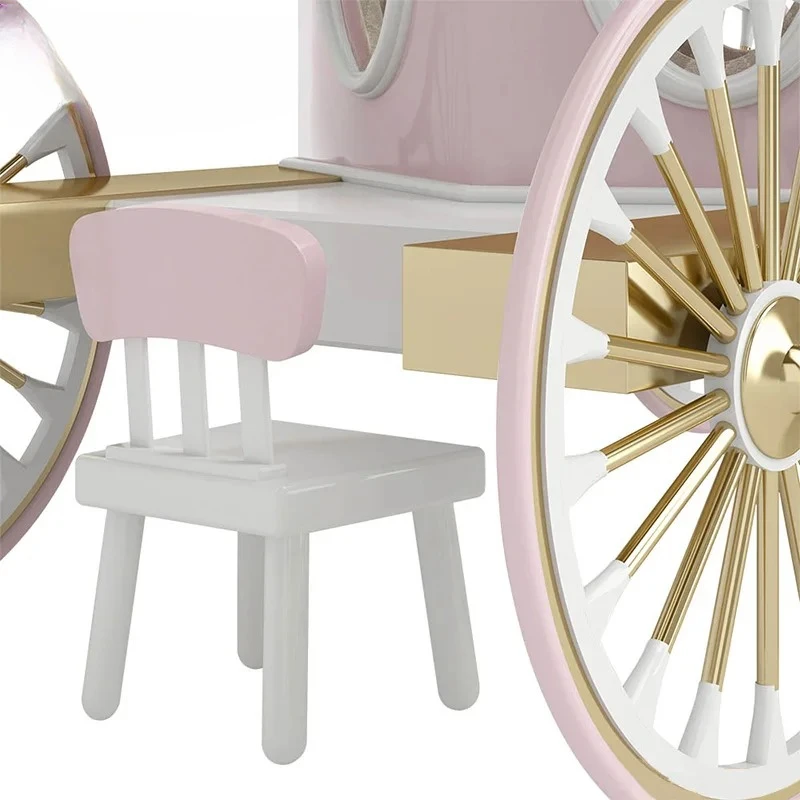 Factory Direct 2026 Modern Luxury Cartoon Art Carriage Bed Made of Solid Wood, Environmentally Friendly, White, Pink, Soft
