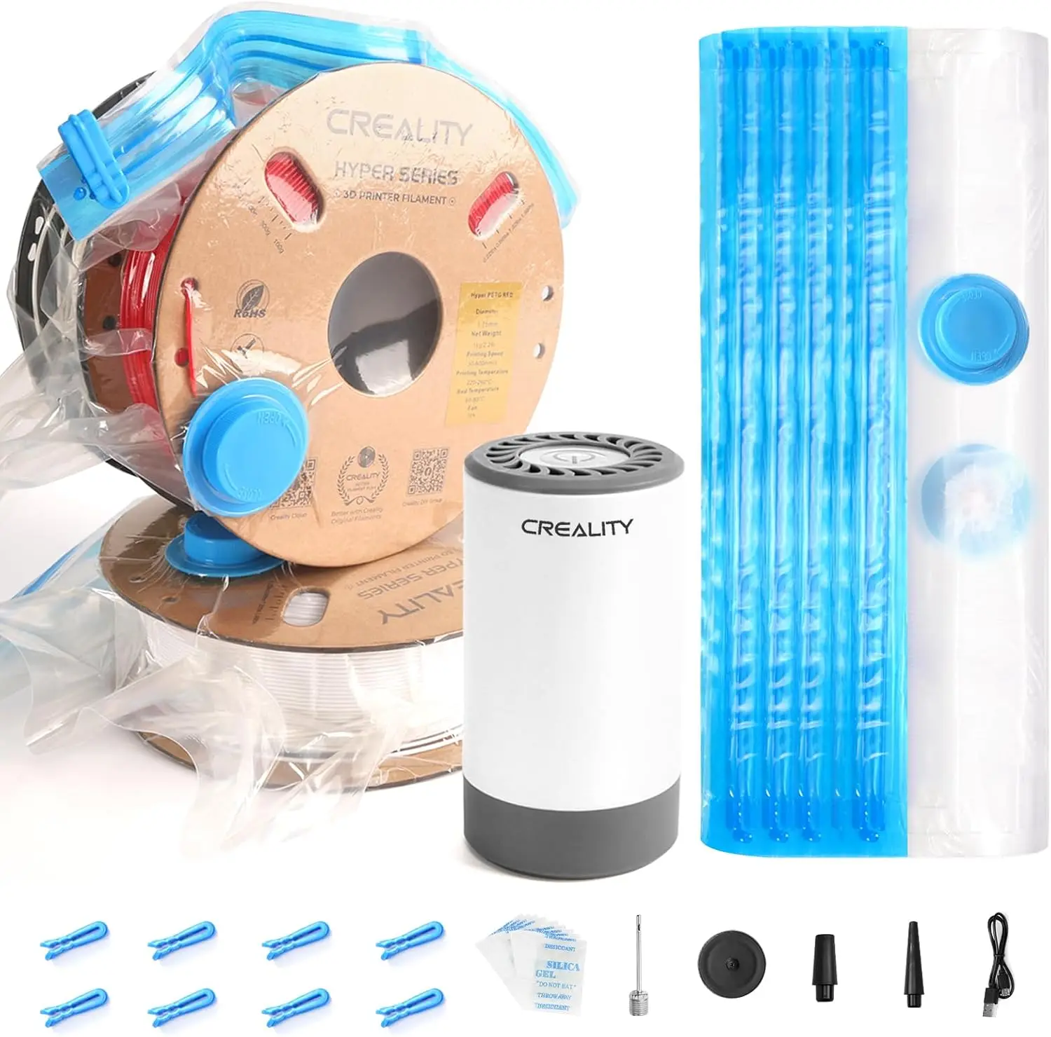 

Creality 3D Printer Filament Vacuum Storage Kit, Filament Dry Kit Storage Bags and Electric Vacuum Pump for 3D Printer Filaments