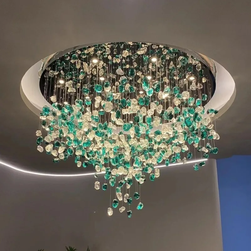Hotel lobby handmade glass stone chandelier restaurant glazed decorative
