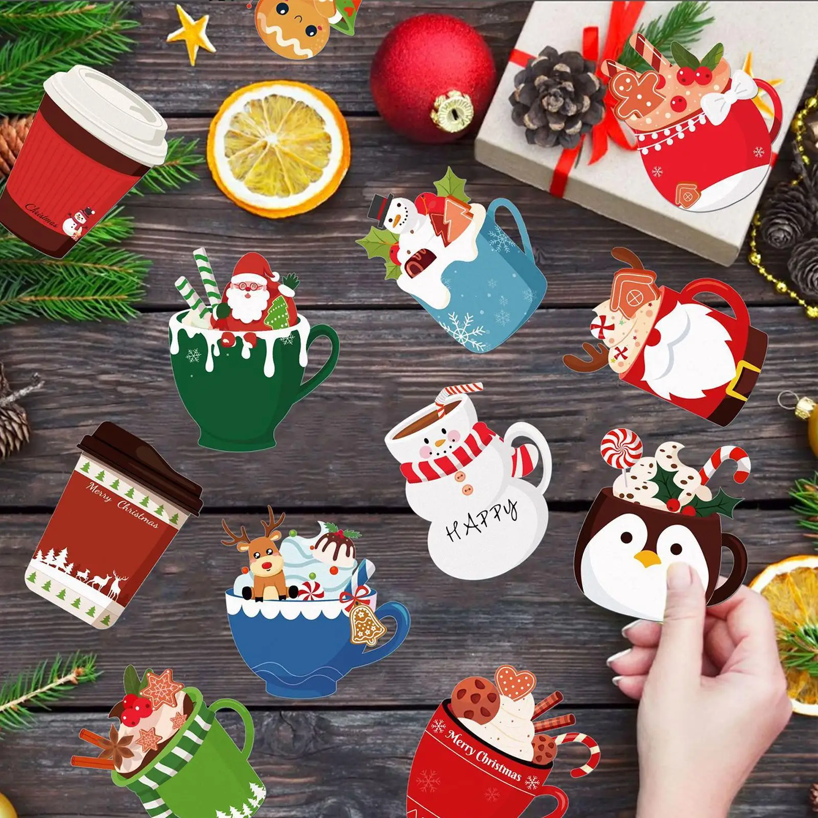 12 рождественских чайных чашек, набор блокнотов для заметок, блокнот на тему Санта-Клауса и лося, праздничные наклейки, липкие заметки, рождественский липкий блокнот, подарки