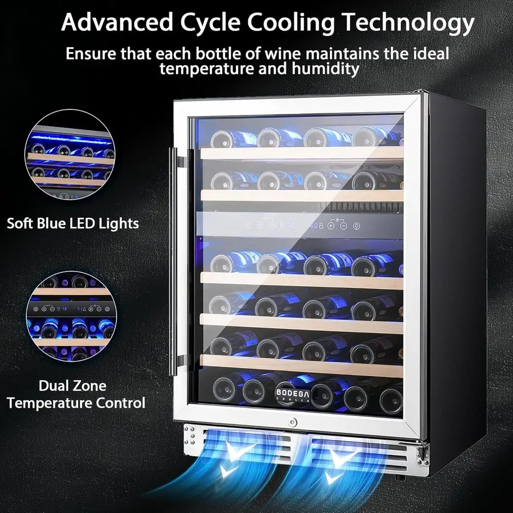 24 Dual-Zone Under-Counter Wine Cooler, 46-Bottle Capacity, Adjustable Shelves, Energy Efficient image 5