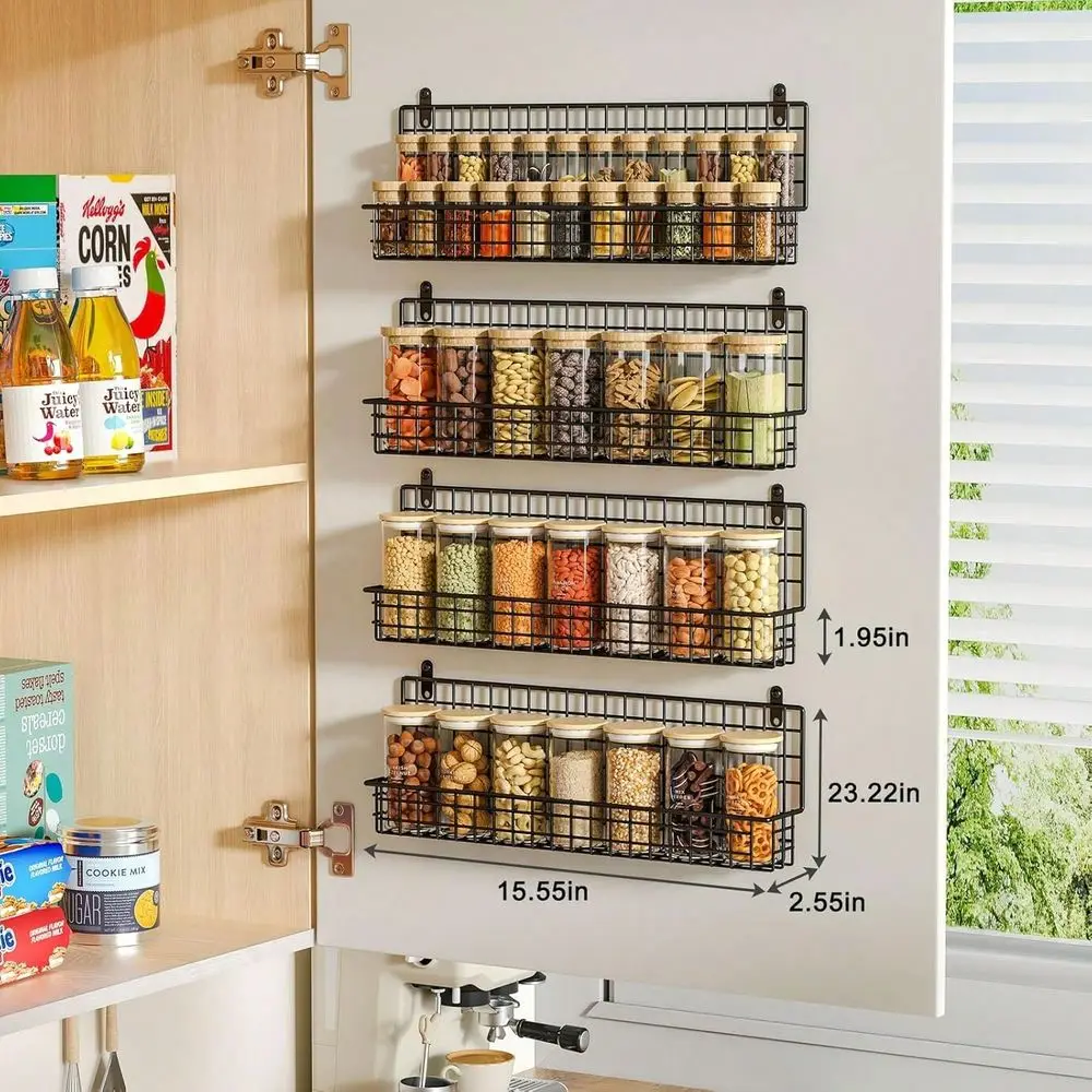 4 Pack Spice Rack Wall Mount, Connectable Seasoning Organizer For Space-Saving, Hanging Spice Rack Organizer For Cabinet Kitchen Pantry Door