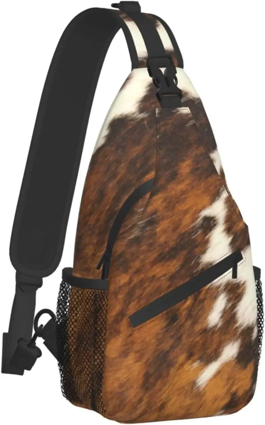 Sling Bag, Red and white cowhide print Crossbody Sling Backpack for Casual Shoulder Women And Men