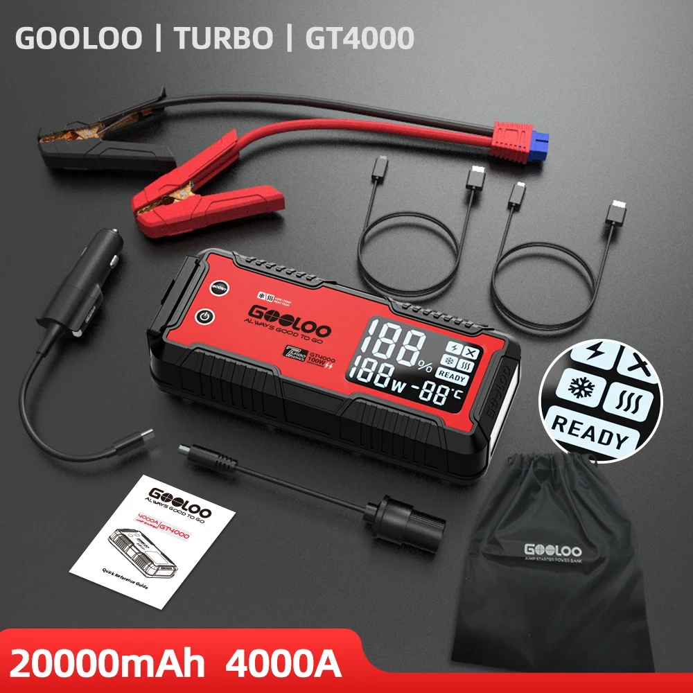 GOOLOO 12V Портативный автомобильный стартер 4000A 20000mAh — фото товара