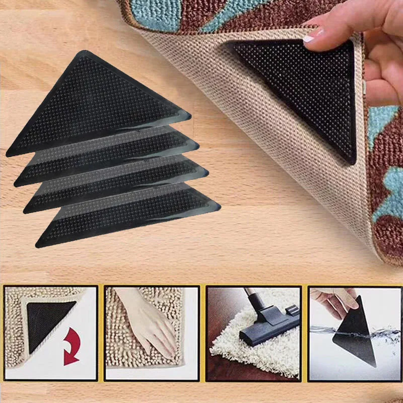 4 個カーペットノンスリップマット再利用可能な洗える浴室キッチン床敷物シリコングリッパーカーペットパッド滑り止めステッカーマット固定