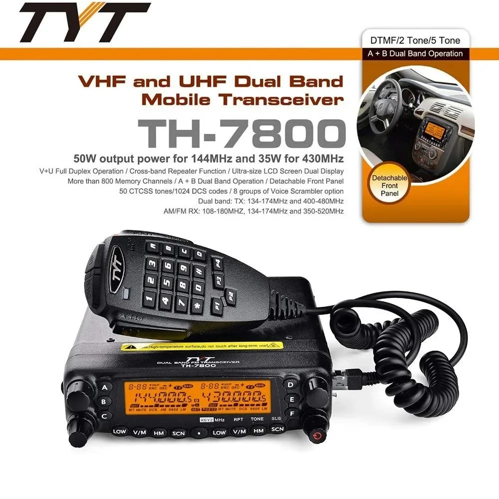 Imagem -06 - Tyt Th7800 Rádio Móvel 50w Separação de Painel de Banda Dupla Display Destacável Repetidor de Condução Pesquisa Carro Comunicação sem Fio