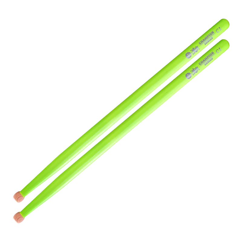 HUN C1 Marching Snare Drumsticks American Hickory Starry Green UV Fluorescent  432mm 18mm Ball Tip Heavy Duty Band Drum Sticks