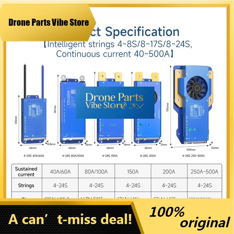 

DroneP100 Smart BMS 4S 8S 12S 13S 14S 16S 17S 20S 24S Bluetooth APP Balance UART CANBUS RS485 40A 60A 100A Lifepo4 Li-Ion LTO