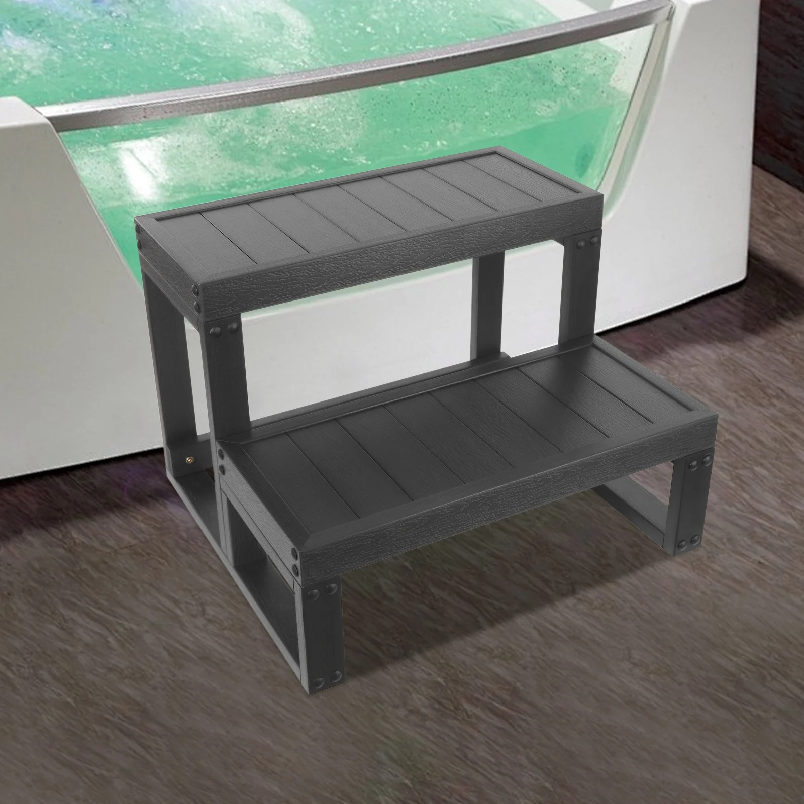 Marches de jacuzzi 60x54x42cm, marches de spa extérieures en 2 étapes, escaliers de jacuzzi antidérapants noirs, WPC de haute qualité, panneau épais