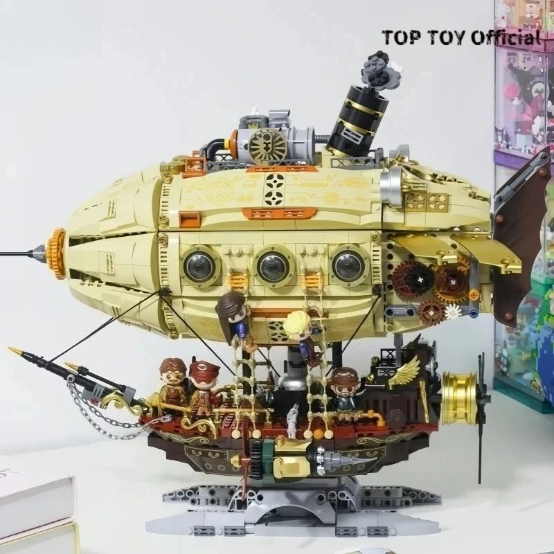 Building Blocks Steampunk Spaceship Model Flying Boat Ornaments Splicing Small Particles Educational Toys Gifts