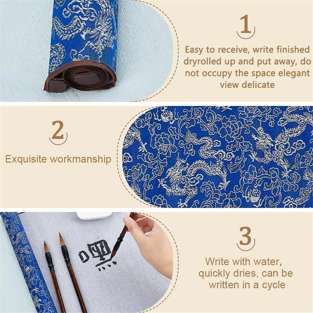 No Ink Chinese Calligraphy Practice Set Water Writing Cloth Scrolls Chinese Traditional for Beginners Practice Style 1