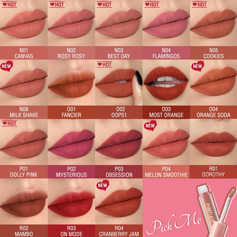 PINKFLASH 24 Colors Matte Liquid Lipstick Soft Moisturising Lip Gloss Long Lasting Waterproof Lip Tint Beauty Makeup Cosmetics