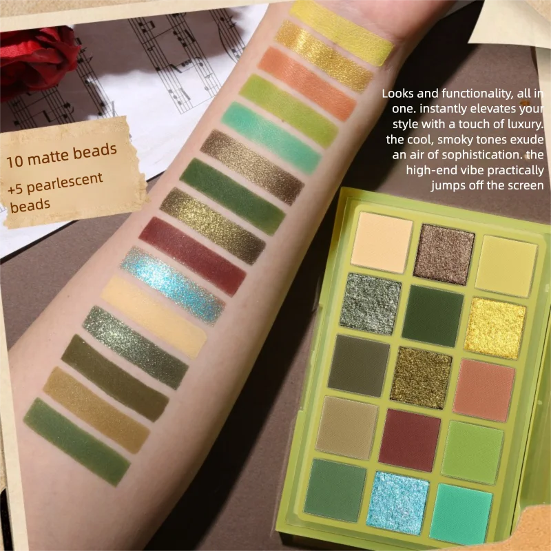 

Ucanbe 15-color Eyeshadow Palette Modern Futuristic Colorful Olive Green Gold Hong Kong Style Retro Daily Commute Light Makeup