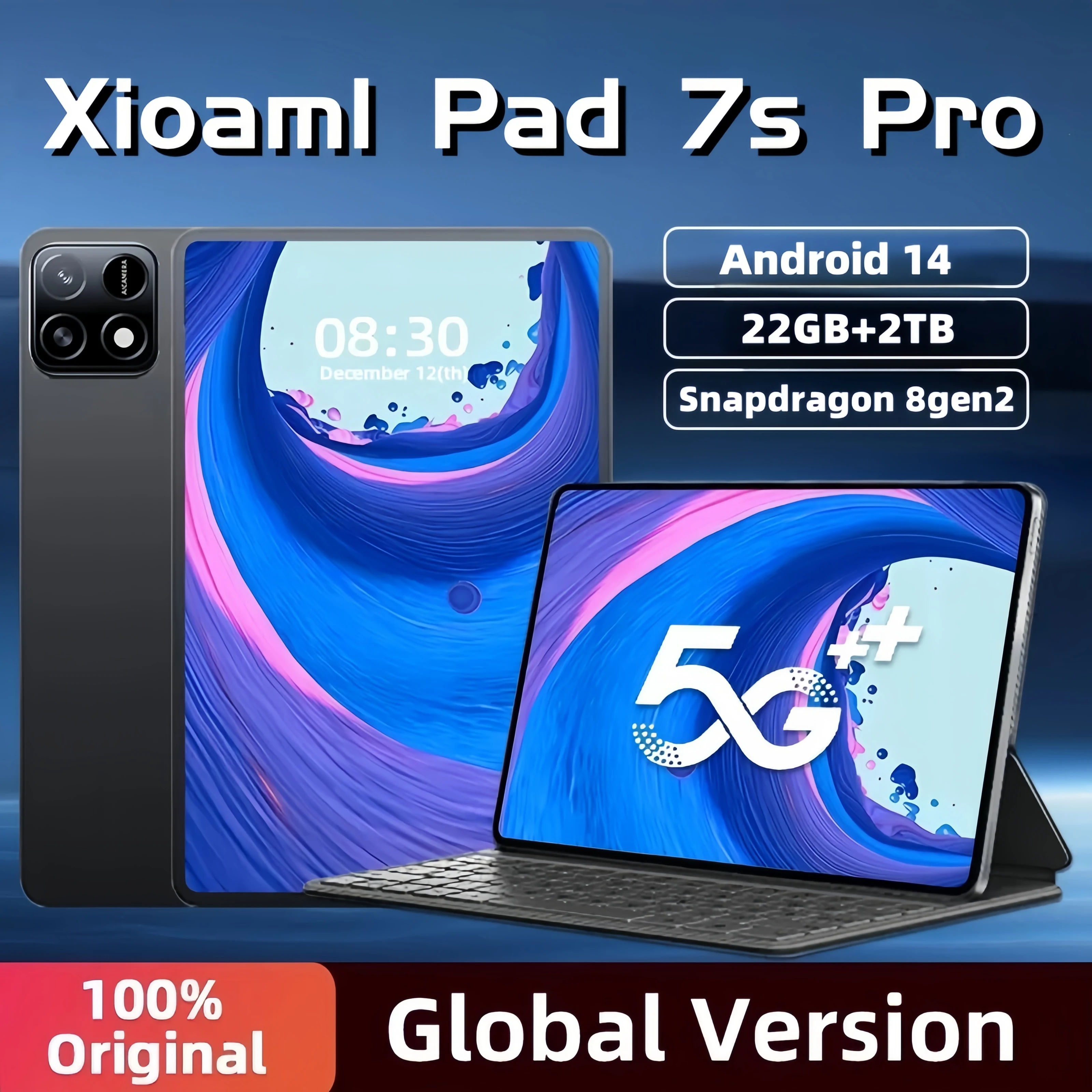 2025 New7S Pro Original Global Edition Tablet PC Pad Snapdragon 8gen2 HD 4K 22 GB + 2 TB Android 14 5G Tablet mit Dual SIM WIFI