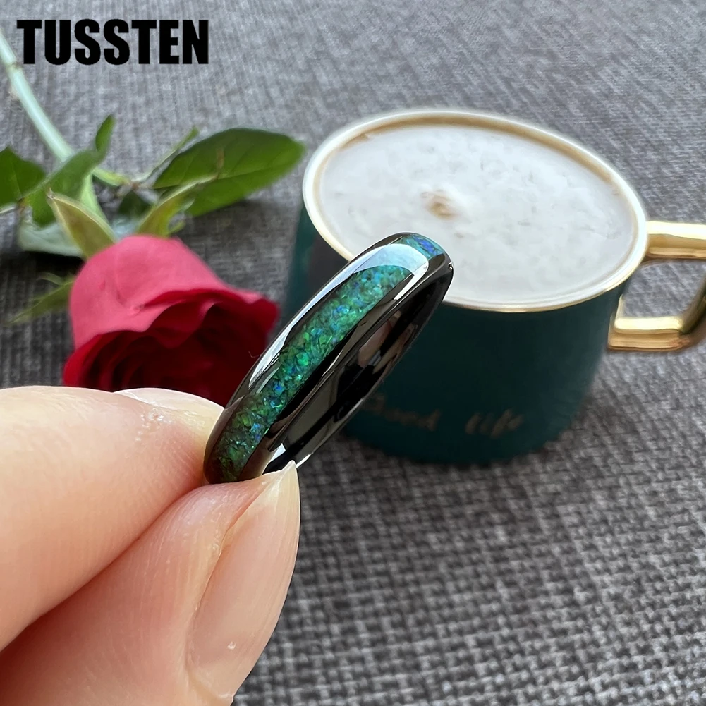 Dropshipping TUSSTEN 4MM Beautiful Women Ring Men Tungsten Wedding Band With Green/Blue Opal Inlay Comfort Fit