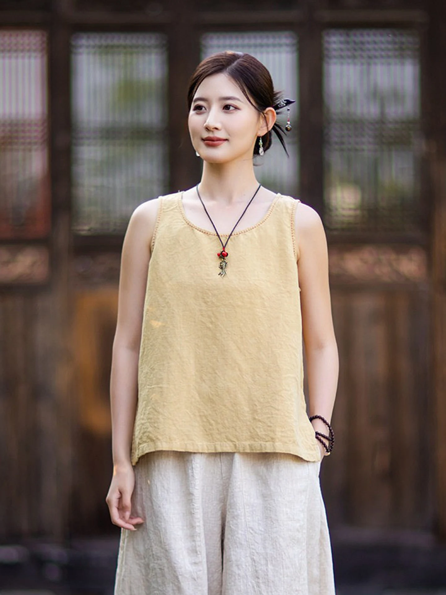 Linen Sleeveless round Neck Vest Women Summer 2026 New Style Versatile Thin Outerwear Inner Wear Casual Loose Fit