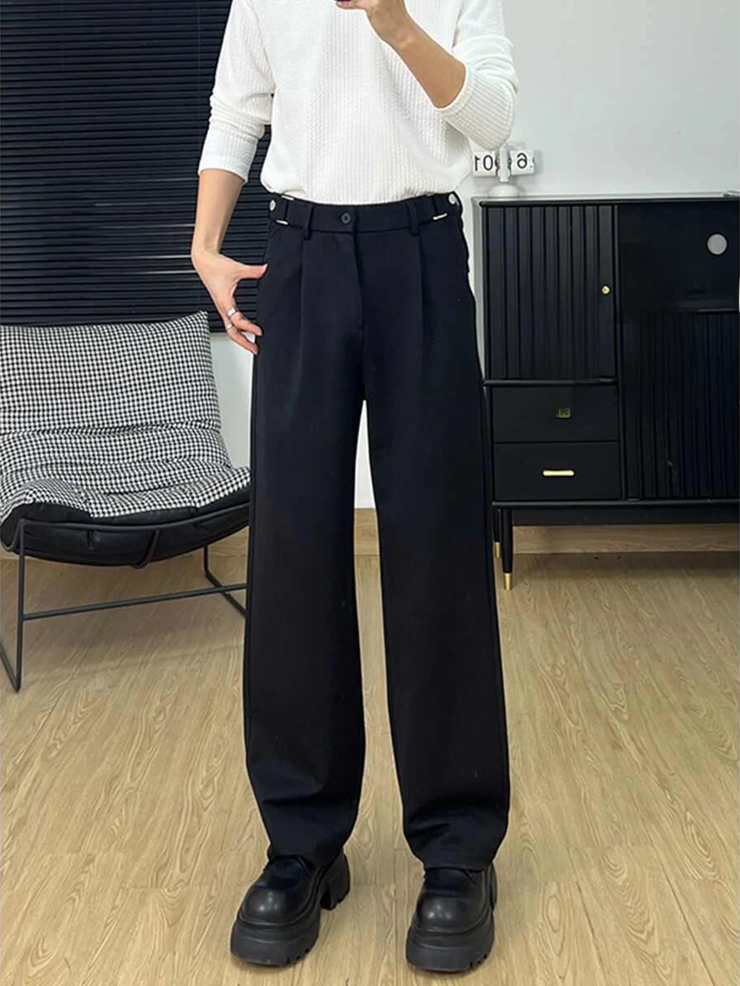 

Faionable Spring Summer Men's Casual Pants Wide Leg Slimming Trendy College Sle Long Pants Youthful Casual Polyester Fiber