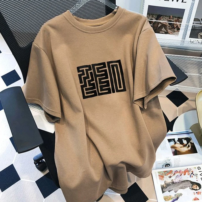 Loose Office Lady Fashion Casual Pullovers Geometric Round Neck Men\'s Clothing Short Sleeve Comfortable T-Shirts Spring Summer