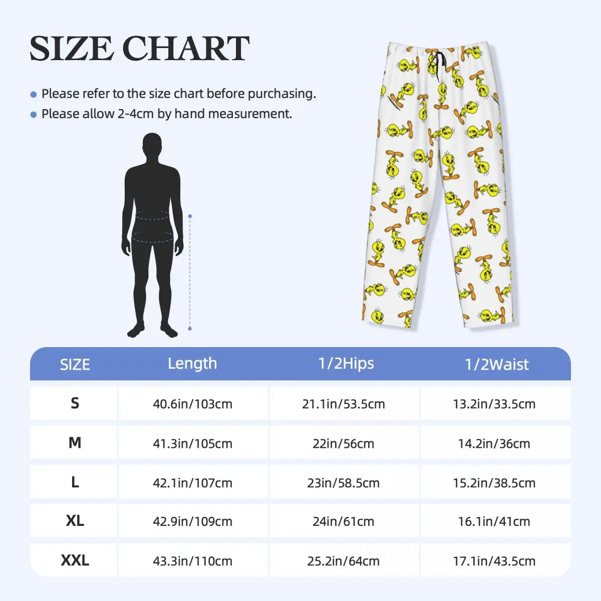 Custom Printed Men Yellow Bird Cartoon Games Tweetys Pajama Pants Sleepwear Sleep Lounge Bottoms with Pockets