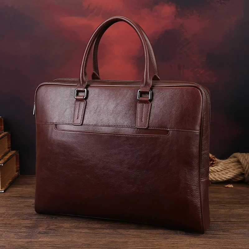 

Real leather high-end large-capacity men's 15.6-inch portable computer bag, water-resistant single-shoulder briefcase