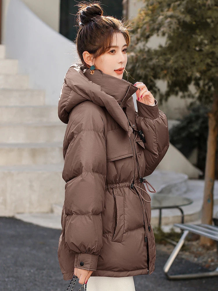 

Women's Down Jacket Outer Wear Warm Coat Hooded Buttons Pockets Warm 2024 New Korean Version Casual Wild Women's Down T05