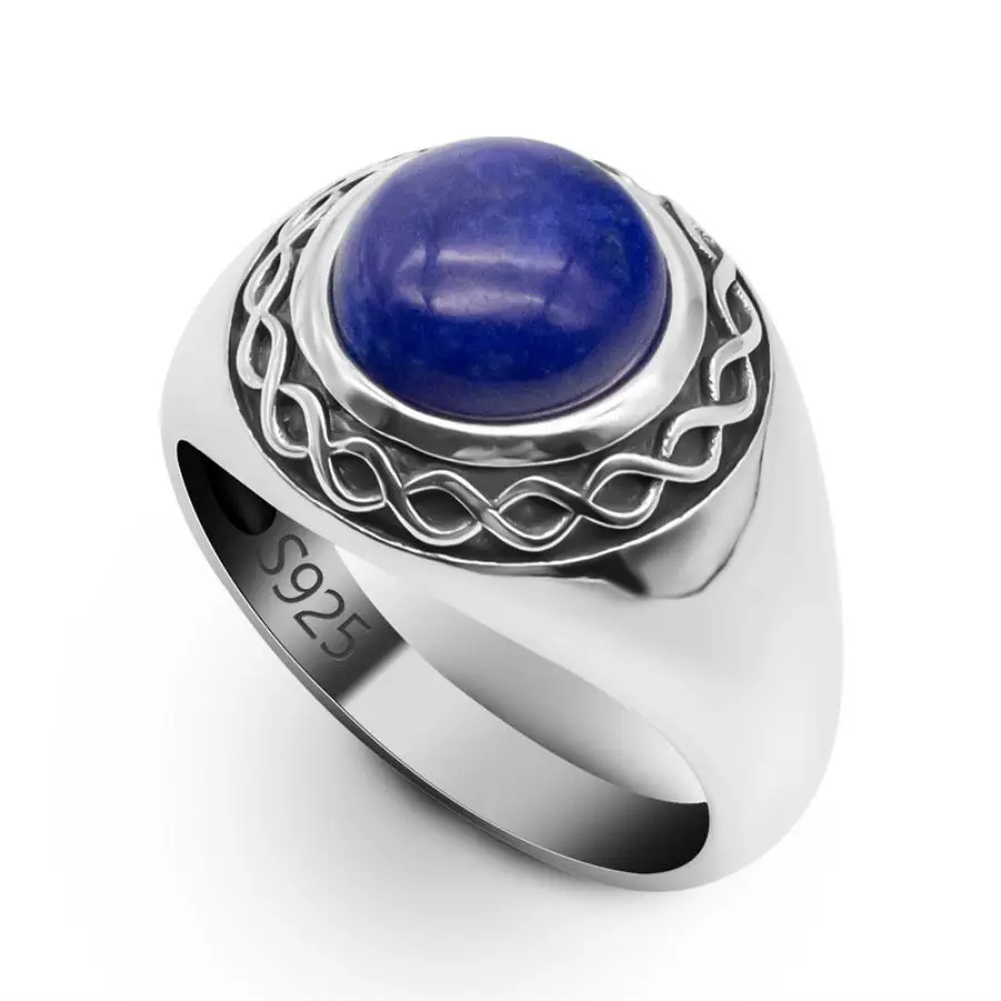 Wholesale New Design Lapis Lazuli Natural Stone Turkish Ring Men Silver 925 Muslim Ring Sterling Men Male