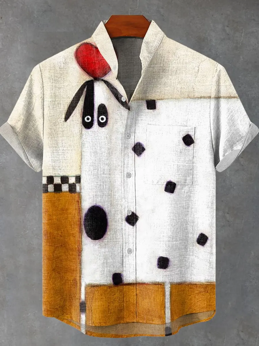 

New Men's Linen Short Sleeve Shirt Best Selling Style Comfortable Fabric 3D Finger Art Print Ocean Pattern