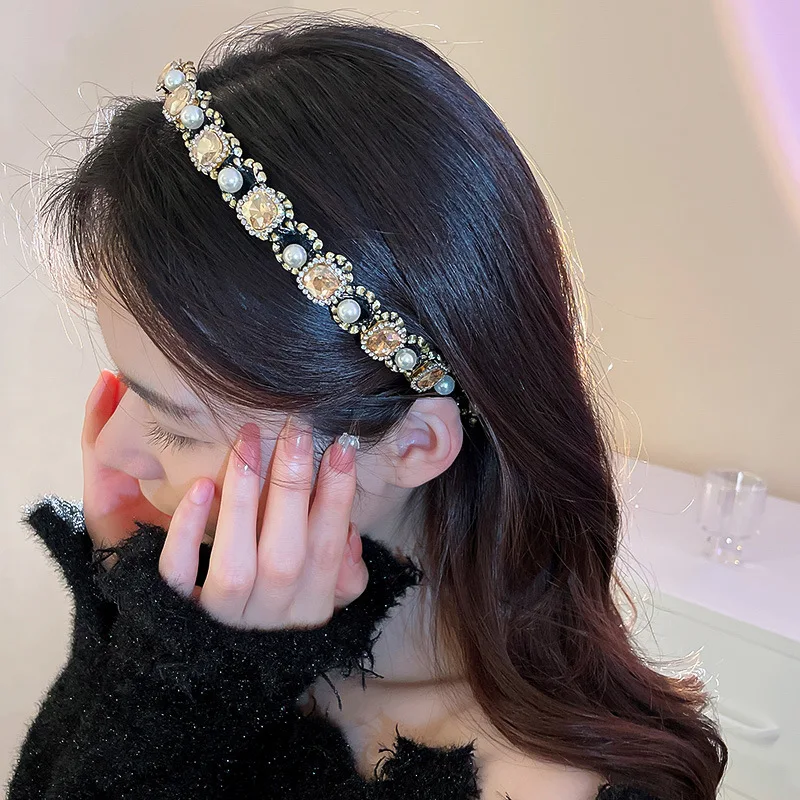 Wholesale New Gem Baroque Headbands For Women Girl Rhinestone Green Black Head Band Diamond Hair Accessories Geometric Hairbands