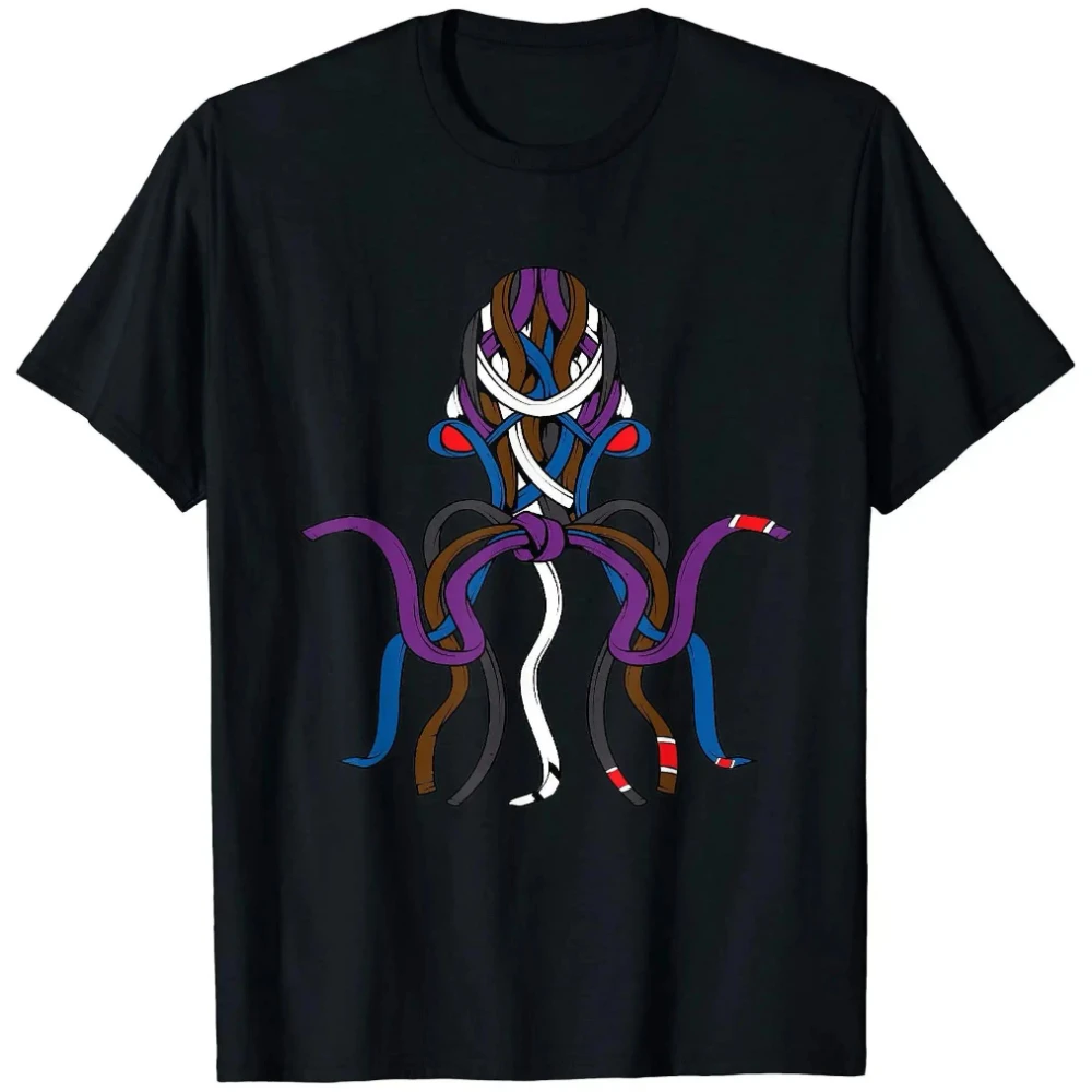 Men'S Brazilian Jiu-Jitsu Octopus Pattern T-Shirt Black Martial Arts Design with Vibrant Purple Prints Regular Fit Short Sleeve