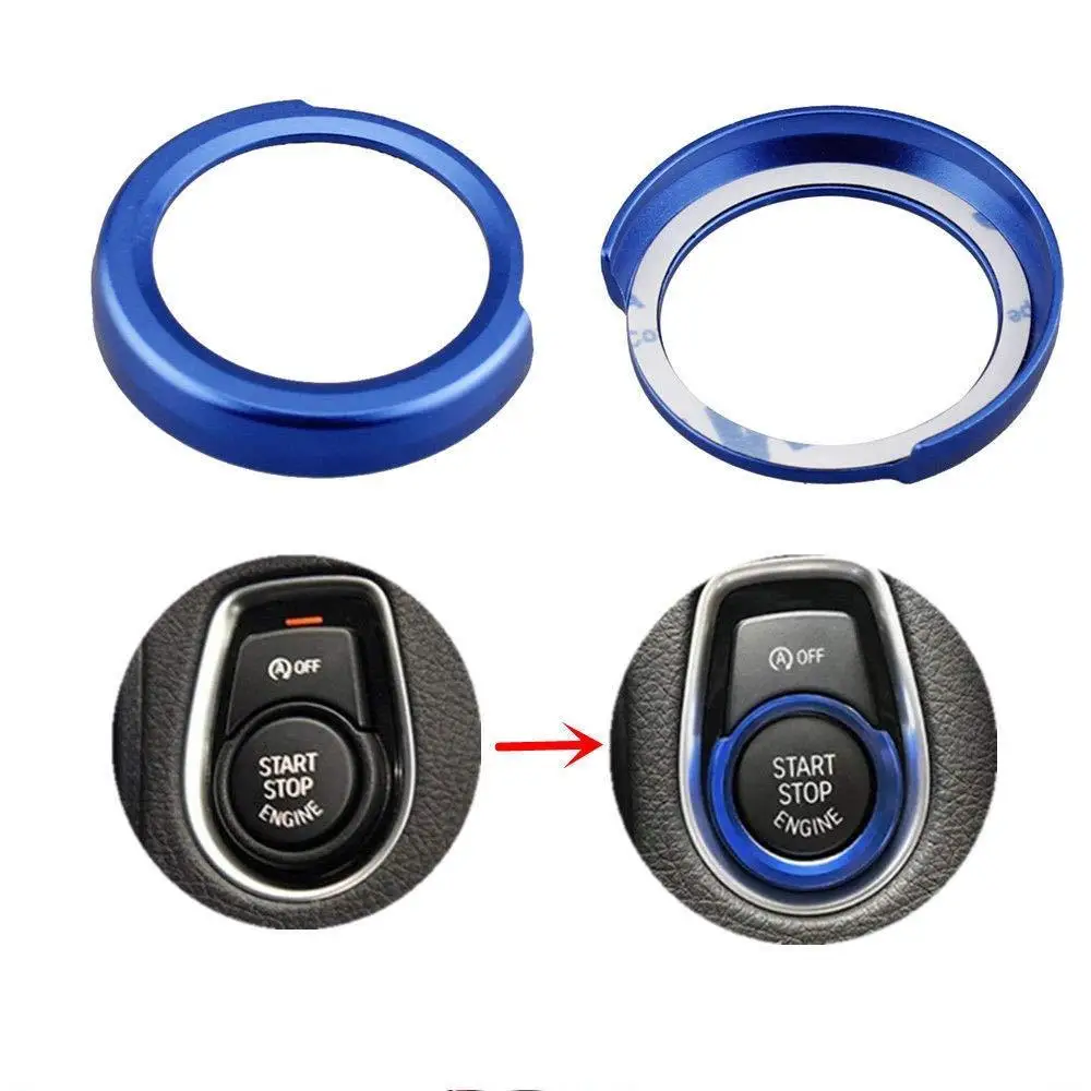 

Aluminum Start Decorative Switch Knob Ring Cover Sticker button blue sticker For BMW 1 2 3 4 Series cars Interior decoration