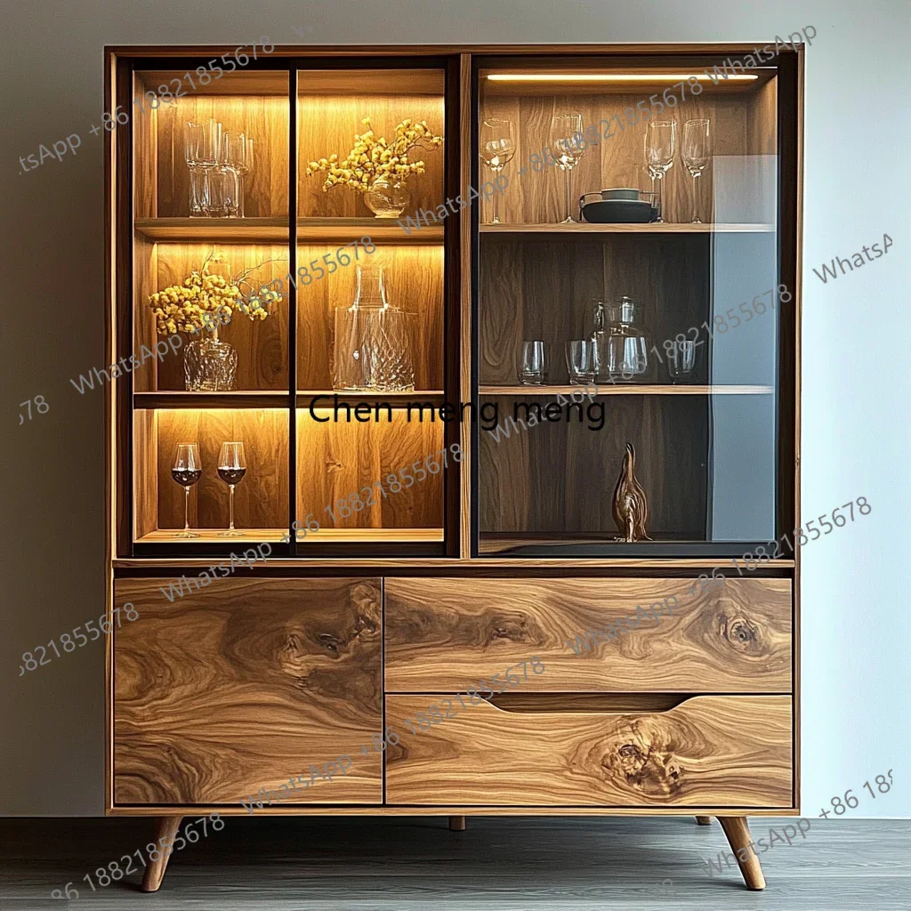 

Solid Wood Sideboard Cabinet for Homestays and Hotels, Vintage and Retro Style Tea Room Tea Table, Glass Wine Cabinet