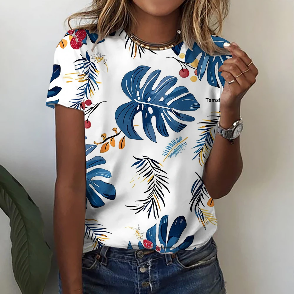 Leisure Loose Summer Women's 3D Printed Short Sleeved Round Neck Y2kt Shirts 2024 Beach Coconut Tops Ropa Mujer Blusas S-2XL image 2