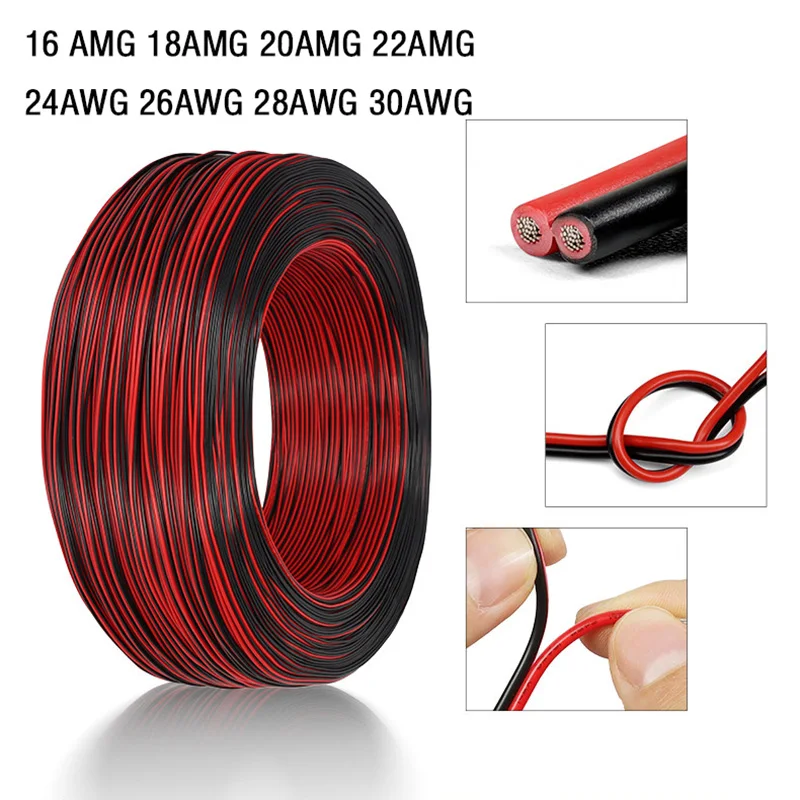 5/10M UL2468 Red Black 2 Pin Electrical Wire Tinned Copper Electronic Speaker Audio Cable For LED Car Audio LED Strip Cable