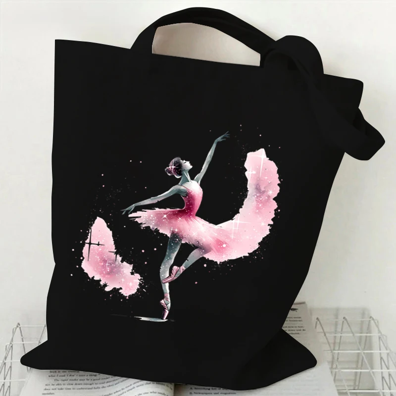 Bolso de lona con estampado de Ballet para mujer, bolsa de hombro de lona reutilizable para almacenamiento, bolso de mano femenino para amantes de la danza