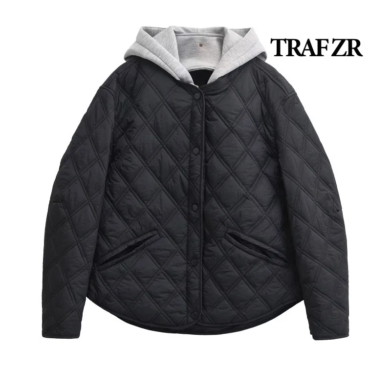 TRAF ZR Snow Parka Elegant Luxury Women\'s Coat Hooded Coat for Women American Retro Padded Coats Warm Woman Winter Coats