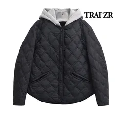 TRAF ZR Snow Parka Elegant Luxury Women's Coat Hooded Coat for Women American Retro Padded Coats Warm Woman Winter Coats