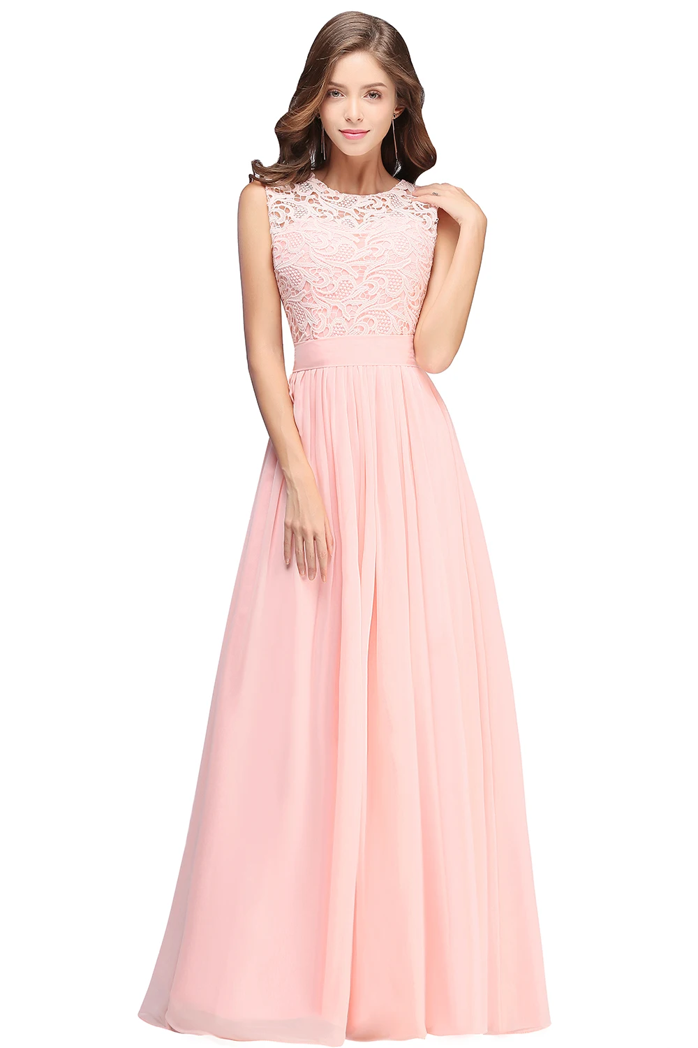 Floor Length Lace Chiffon Prom Gowns For Party Sweetheart Neckline Long A Line Bridesmaid Dress Pink Maid Of Honor Dress