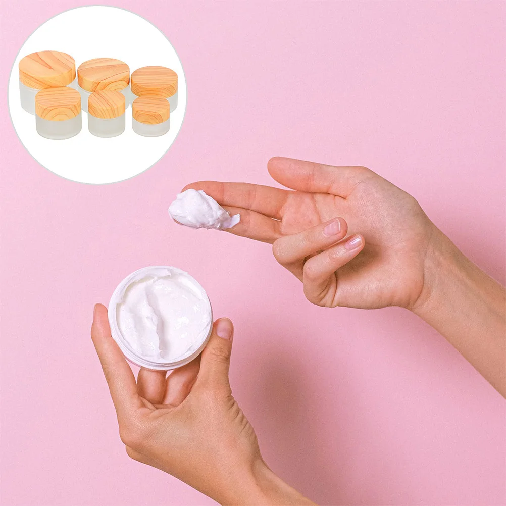 

6Pcs Frosted Glass Cream Container Leak-Proof Refillable Portable Travel Face Lotion Holder Cream Box
