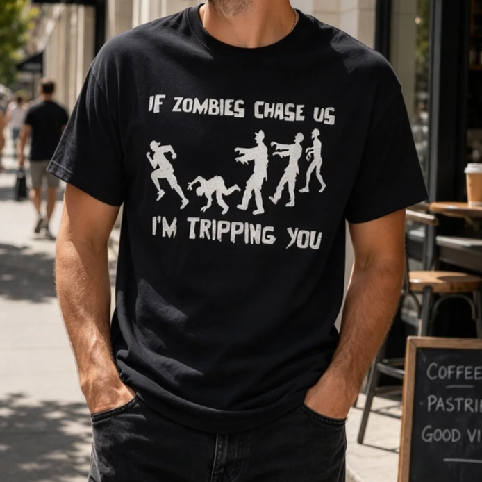 Zombie Running Silhouette T Shirt Men Cotton Short Sleeve Humor Halloween Party Casual Tee Fashion Unisex Harajuku Y2k Top