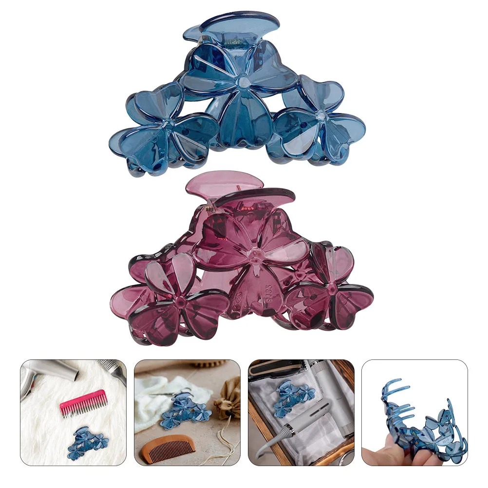 

2Pcs Three-Petal Resin Hair Claws Stylish Female Hairpin Hollow-Out Design Wide Application Banquet Ceremony Bath Quick Hair