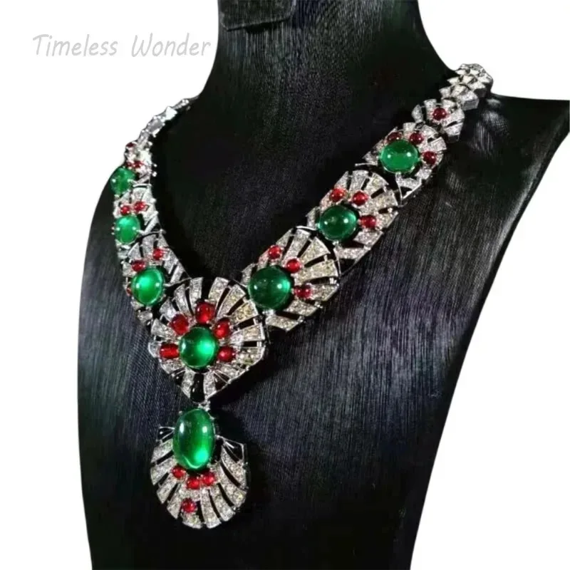 Timeless Wonder Fancy Crystal Zircon Geo Statement Necklaces for Women Designer Jewelry Runway Rare Bride Gift Set  Classy 4523