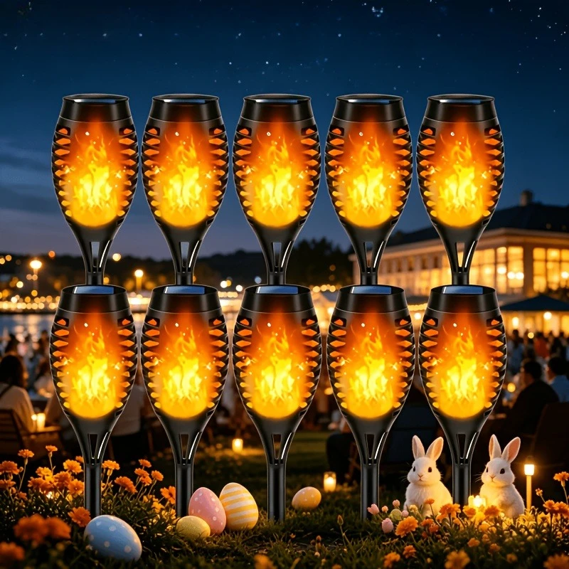 Solar Torch Flame Lights Solar Halloween Lights with Flickering Flame Waterproof Landscape Decoration Lighting for Garden Lawn