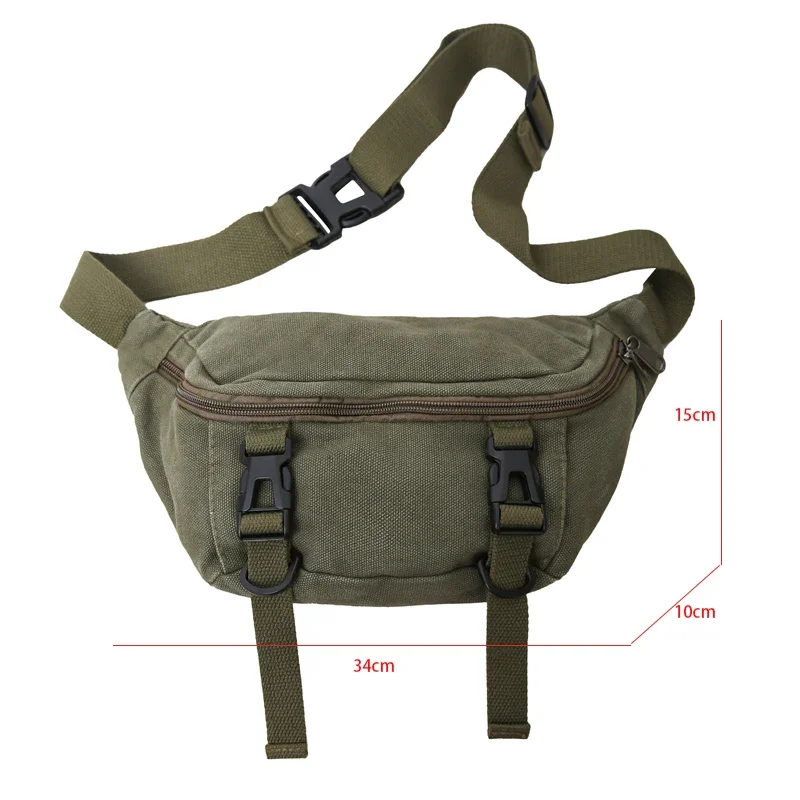 Men\'s Waist Bag High Quality Street  Army Green Canvas Crossbody Chest Bag Female Hip Phone Purse Male Casual Satchel Fanny Pack